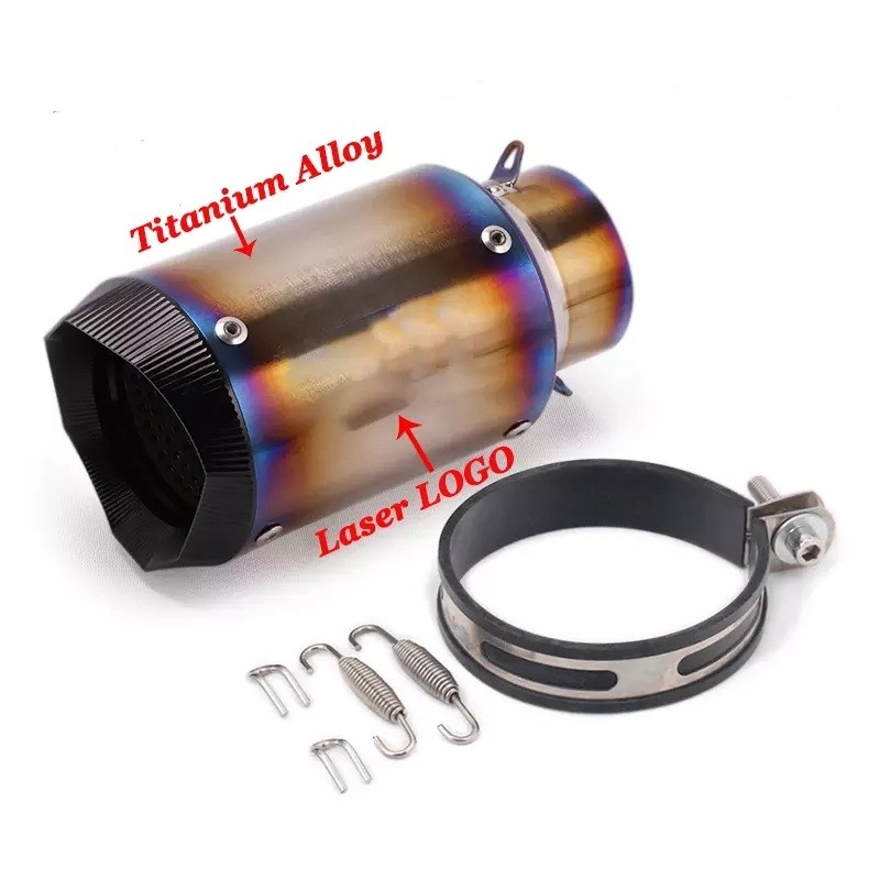AR Style Round Canister 51 MM Inlet Stainless Steel Universal Slip-On without DB Killer for loud Exhaust Note Short Size - Multi-Color