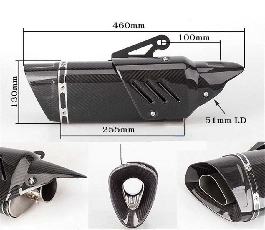 Carbon Fibre Cross Cut Tip and Heat shield Triangle Premium Shape 51 MM Inlet Stainless Steel Universal Slip-On Long Size - Carbon Fibre