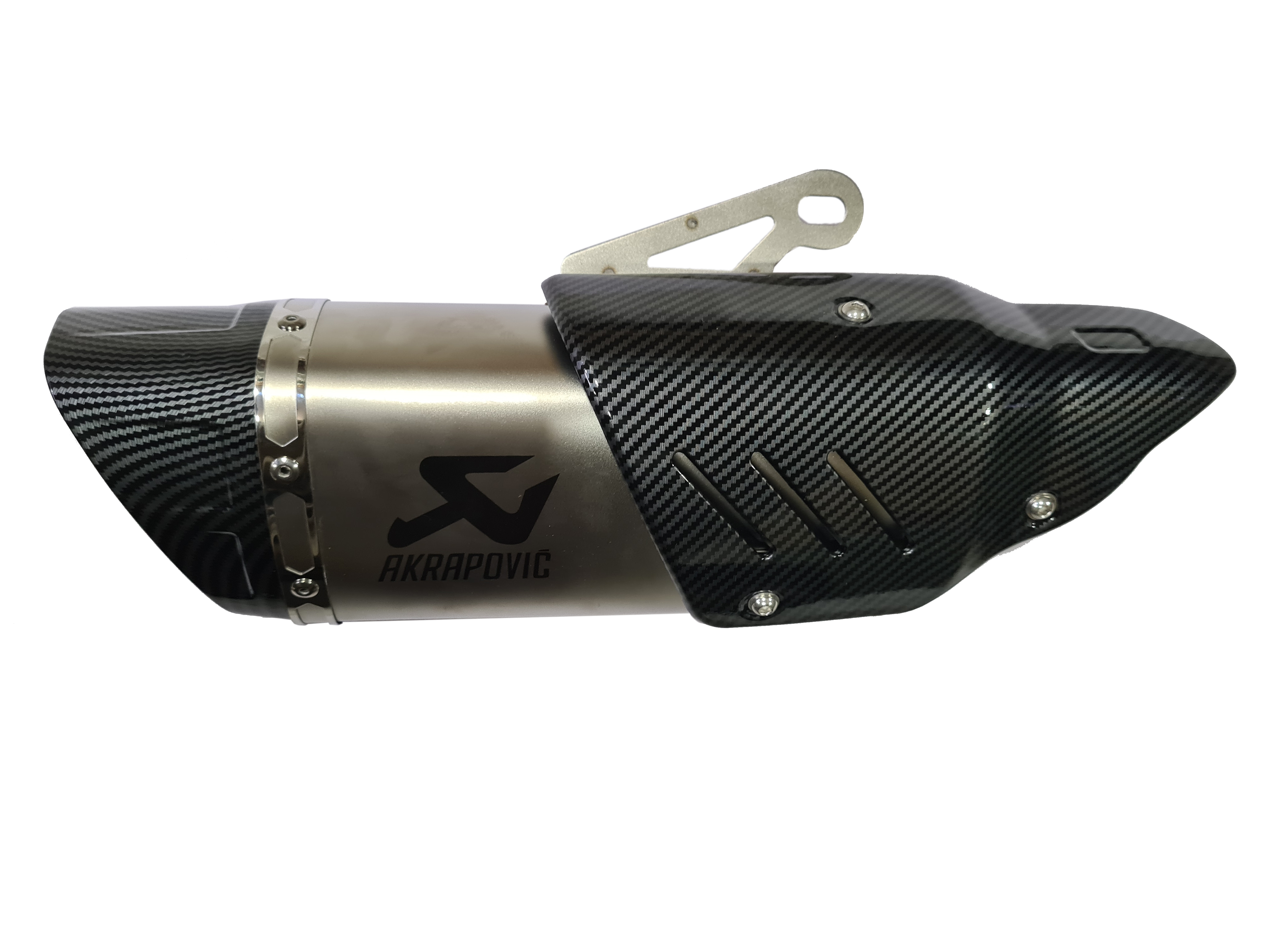 Carbon Fibre Cross Cut Tip and Heat shield Triangle Premium Shape 51 MM Inlet Stainless Steel Universal Slip-On Long Size - Silver