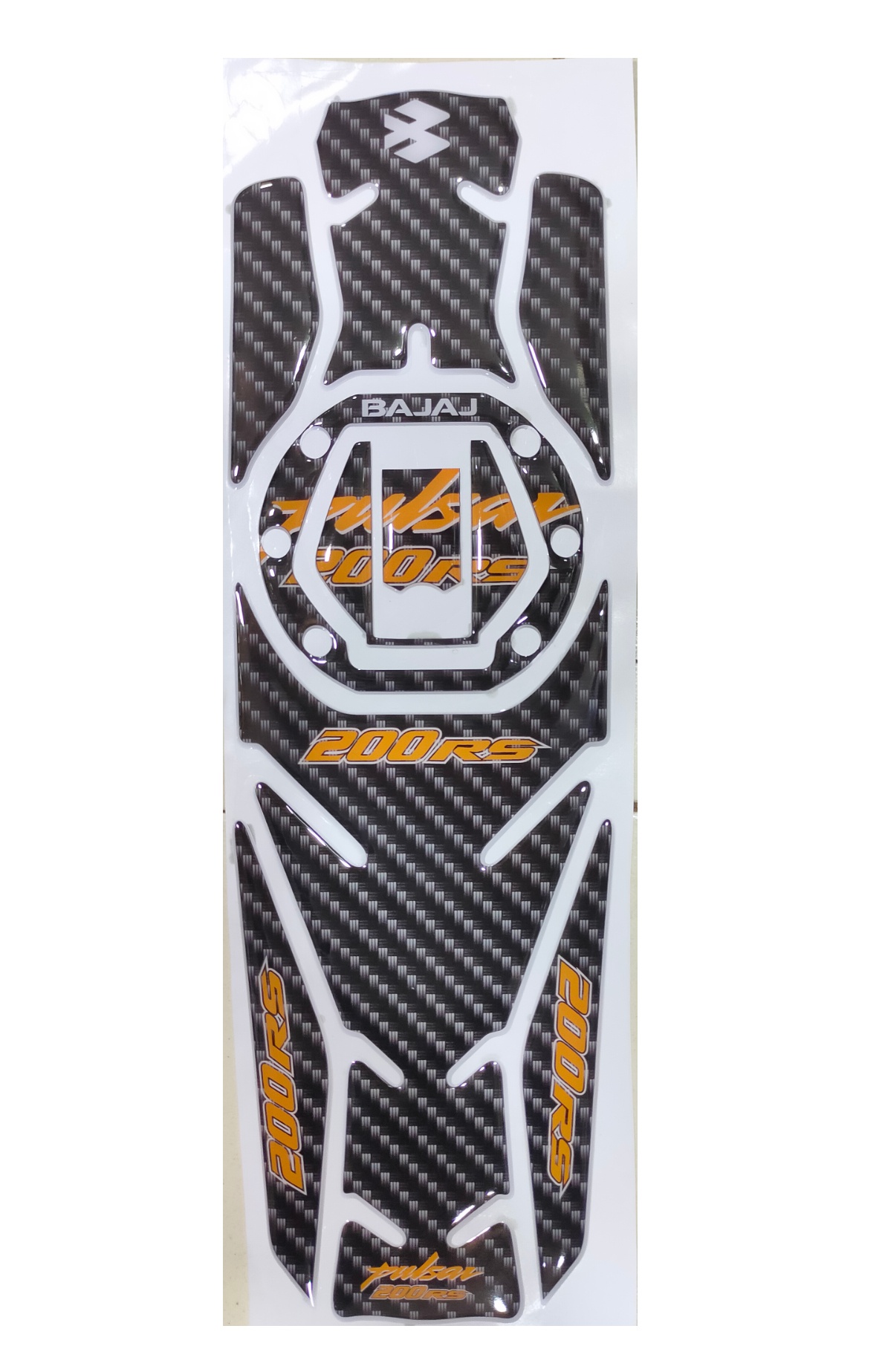 Bajaj Pulsar RS200 Compatible Tank Pad Combo Carbon Fibre Orange