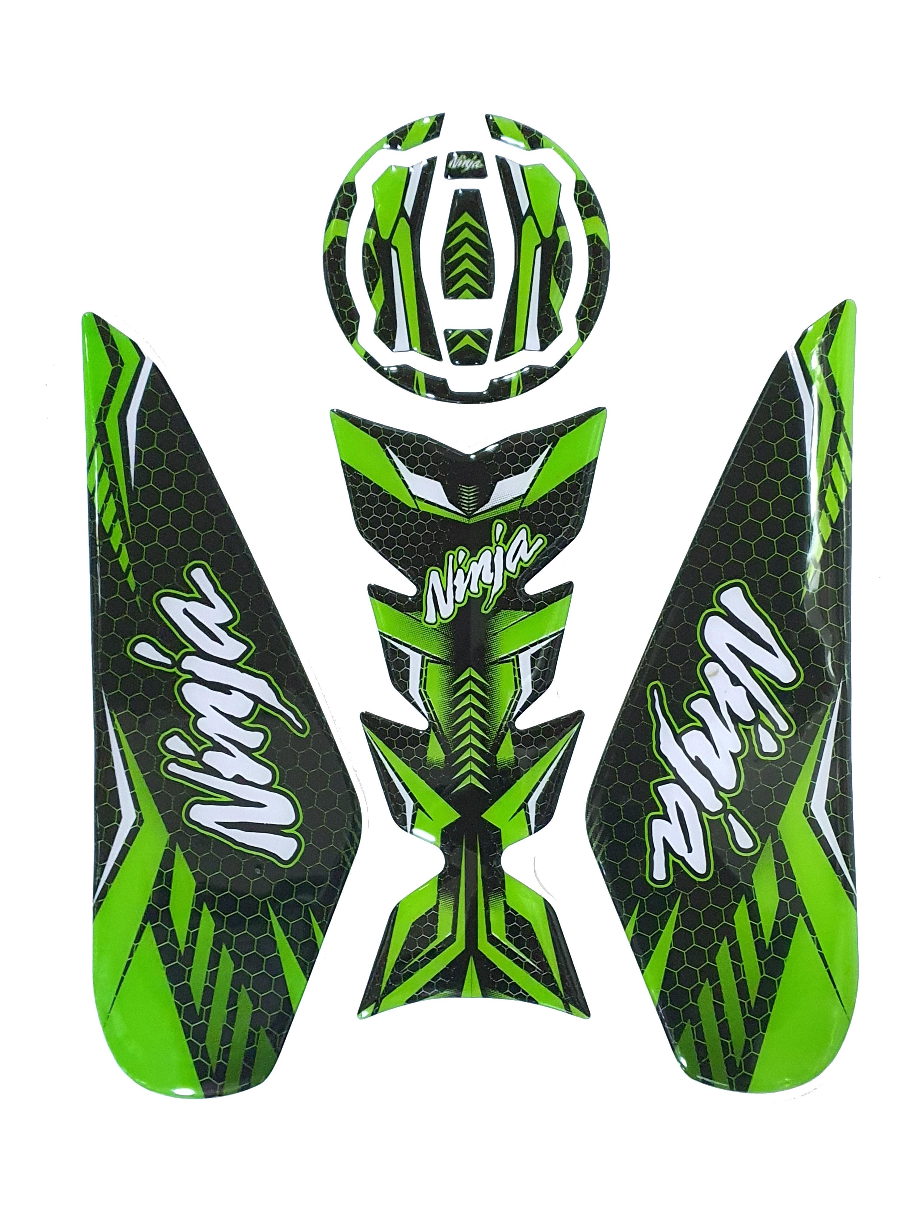 Kawasaki Ninja 400 Compatible Tank Pad combo with Knee Pad Carbon Green-Black