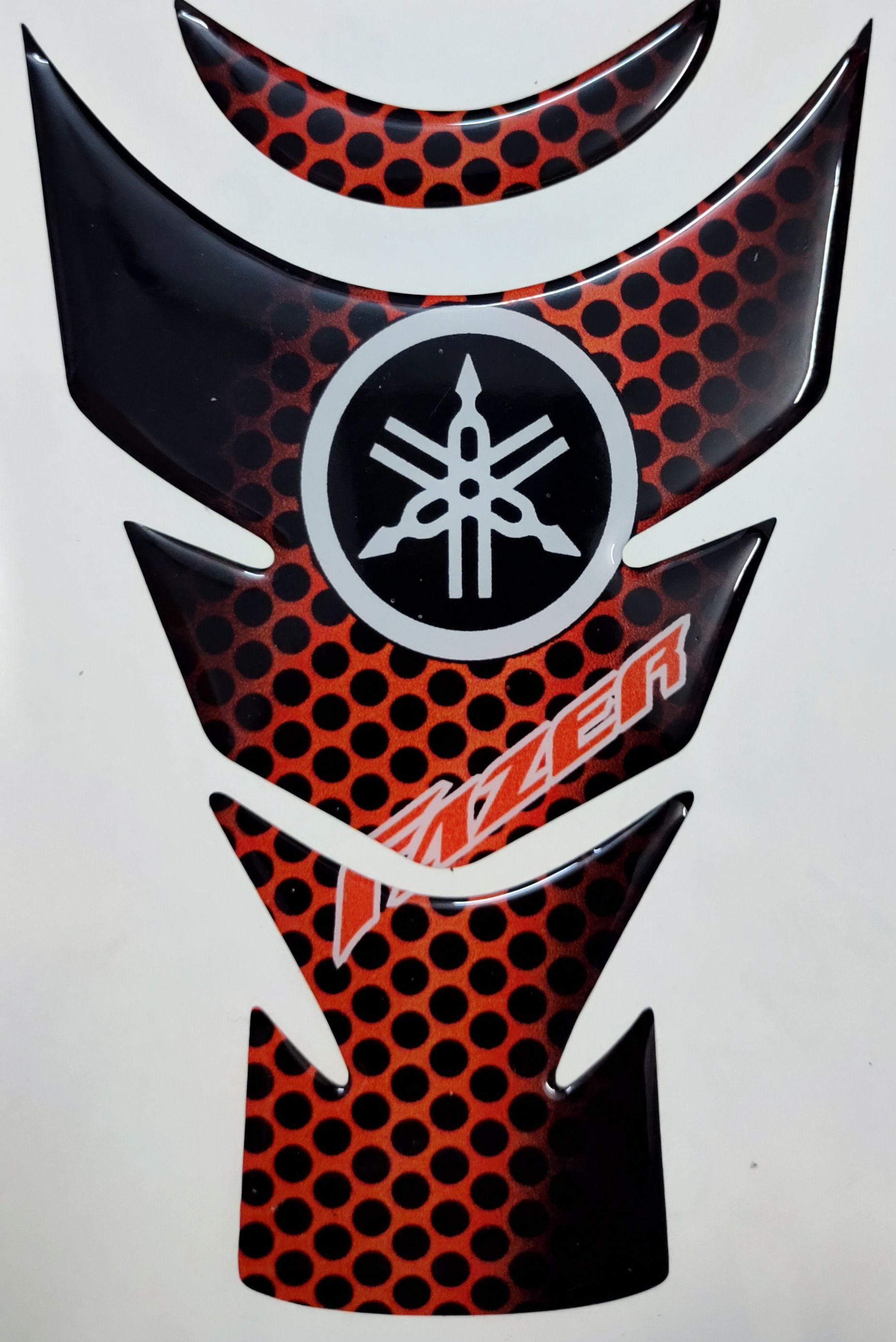 Waterproof & Scratchproof 3D like Tank Pad & Tank Cap Combo for Yamaha Fazer Half-Moon Style dot Design Red-Black