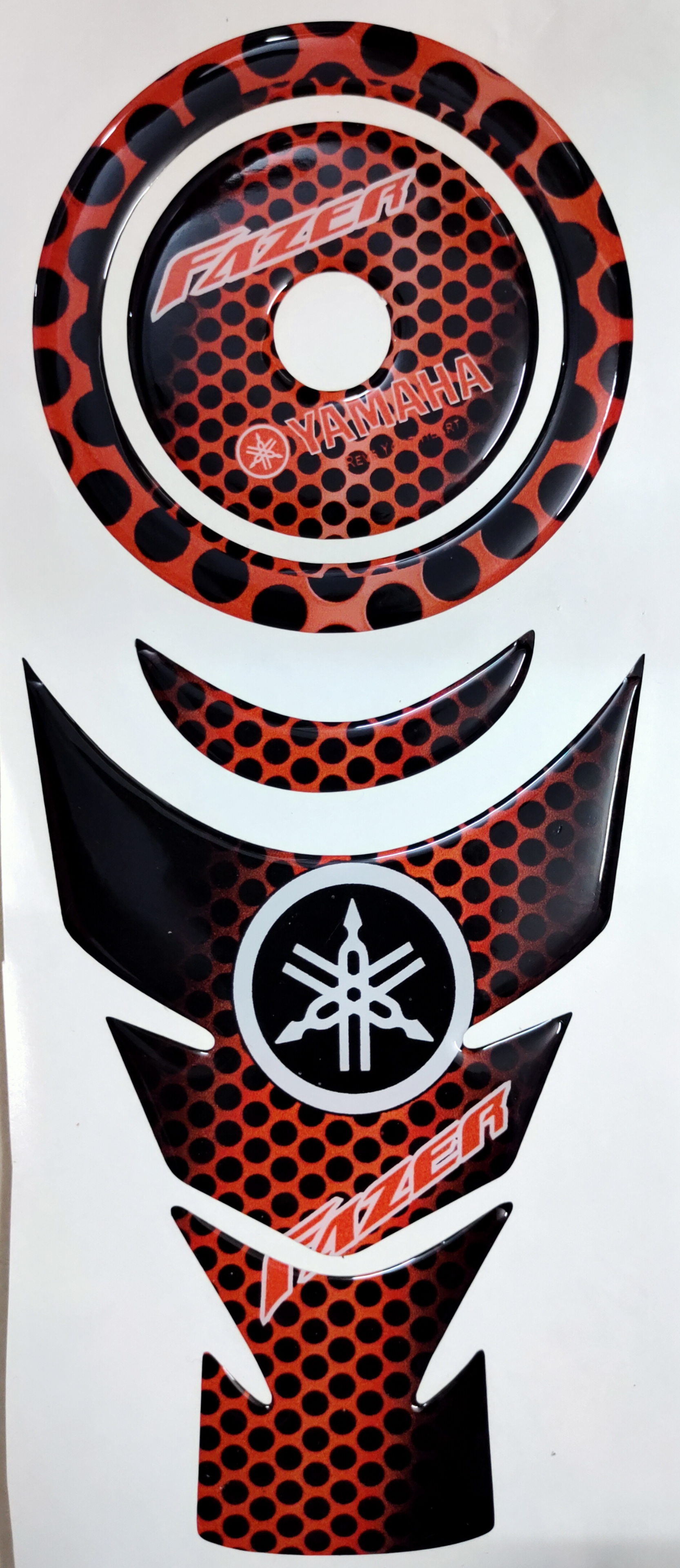 Waterproof & Scratchproof 3D like Tank Pad & Tank Cap Combo for Yamaha Fazer Half-Moon Style dot Design Red-Black