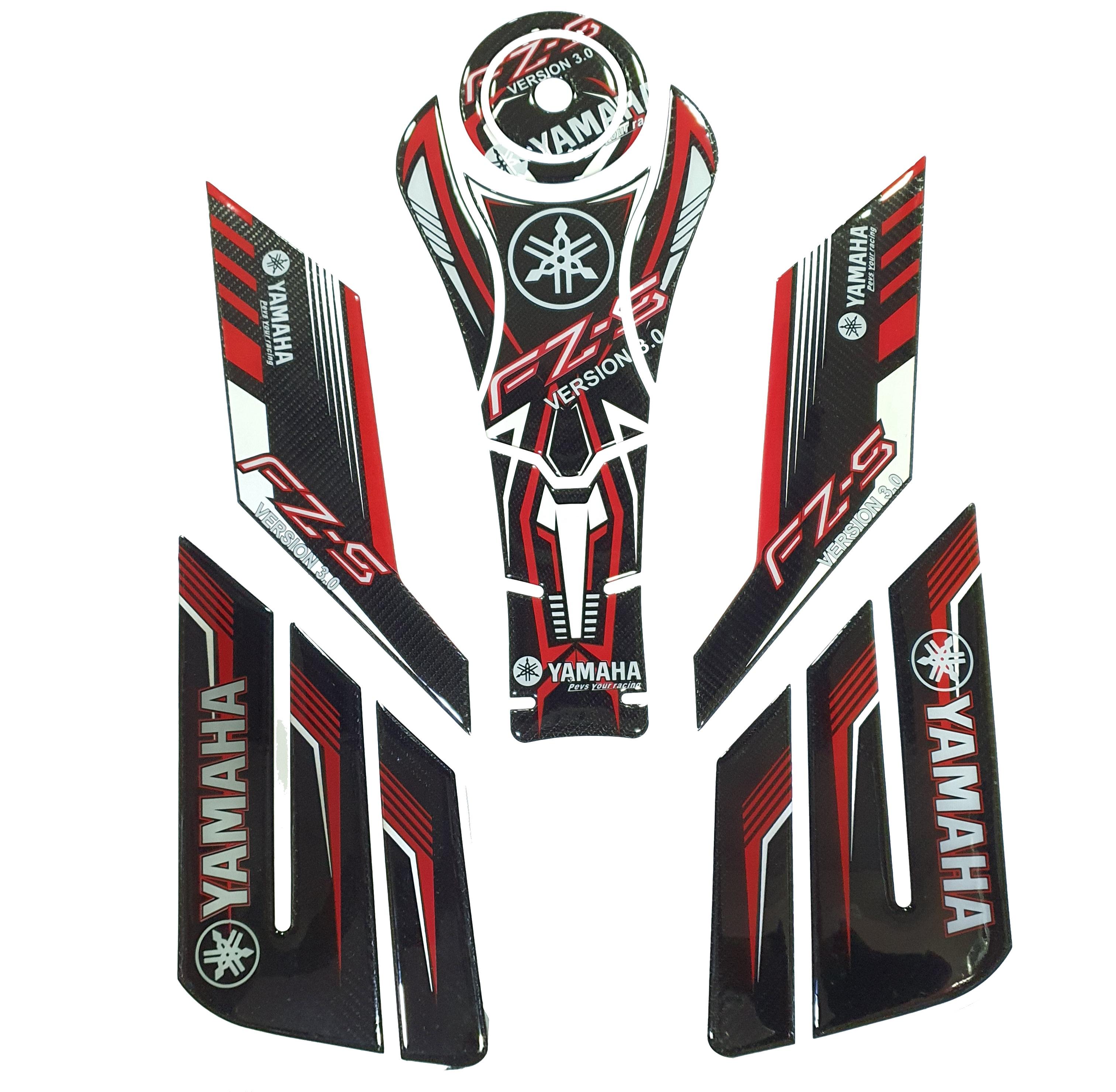 Yamaha FZ V3/ Fazer V3 Compatible Tank Pad combo with Knee Pad Carbon Fiber Design Red