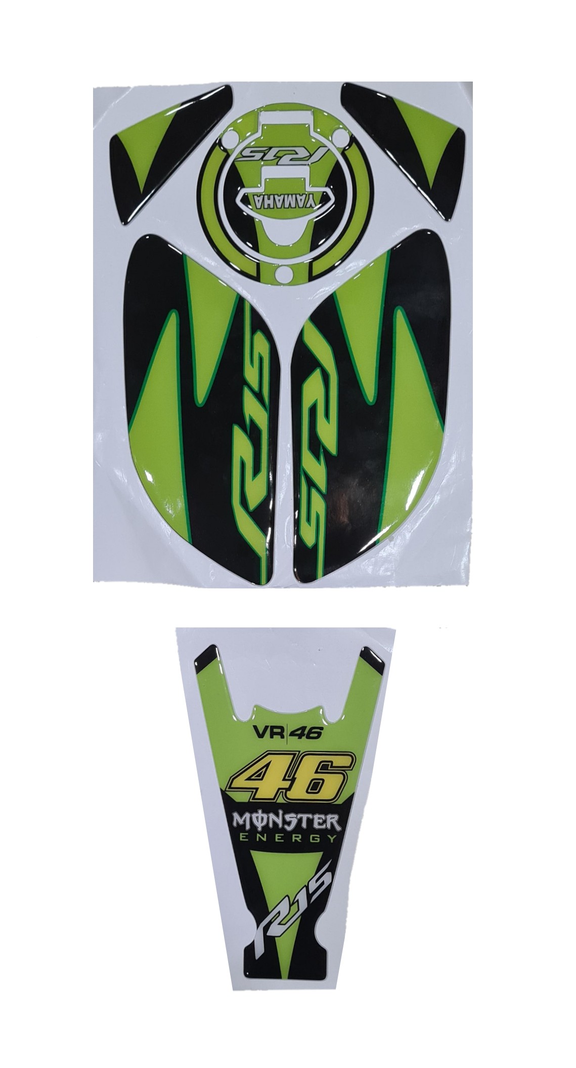Yamaha R15 V3 Compatible Bat Style Tank Pad Combo With Knee Pad  VR46 Monster Energy Theme Green-Black