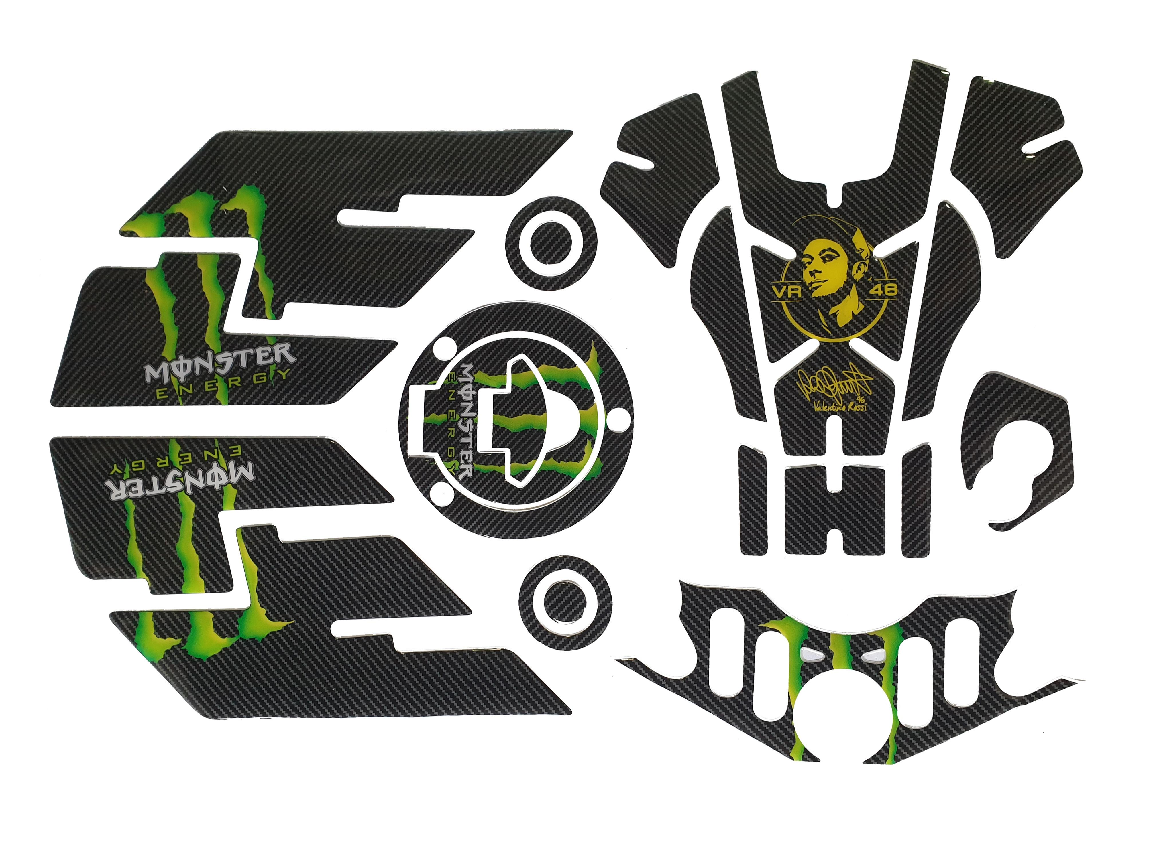 Yamaha R15 V3 Large Tank Pad Combo With Thigh/Knee Pad, T Plate, Ignition Lock Pad & Fork Top Sticker  VR46 ME Theme Carbon Fibre