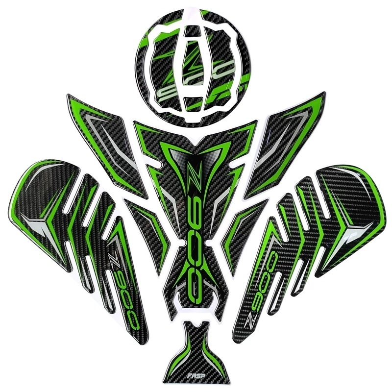 Kawasaki Z900 Compatible Tank Pad combo with Knee Pad V Style - Green
