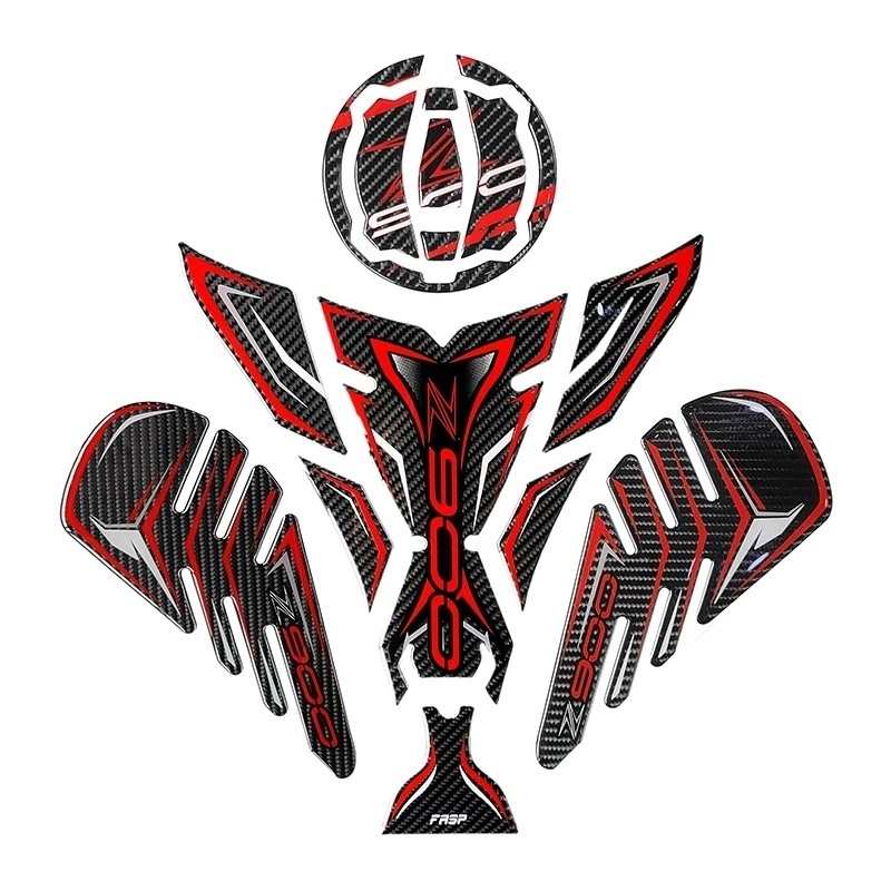 Kawasaki Z900 Compatible Tank Pad combo with Knee Pad V Style - Red