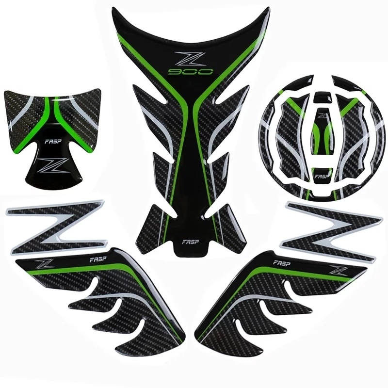 Kawasaki Z900 Compatible Tank Pad combo with Knee Pad Wing Style - Green