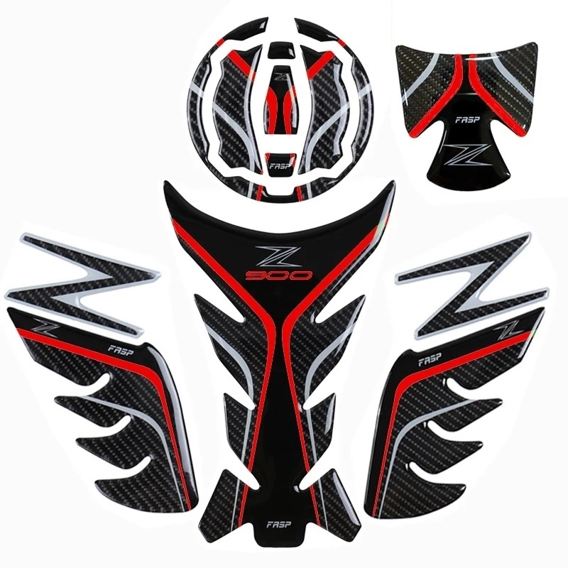 Kawasaki Z900 Compatible Tank Pad combo with Knee Pad Wing Style - Red