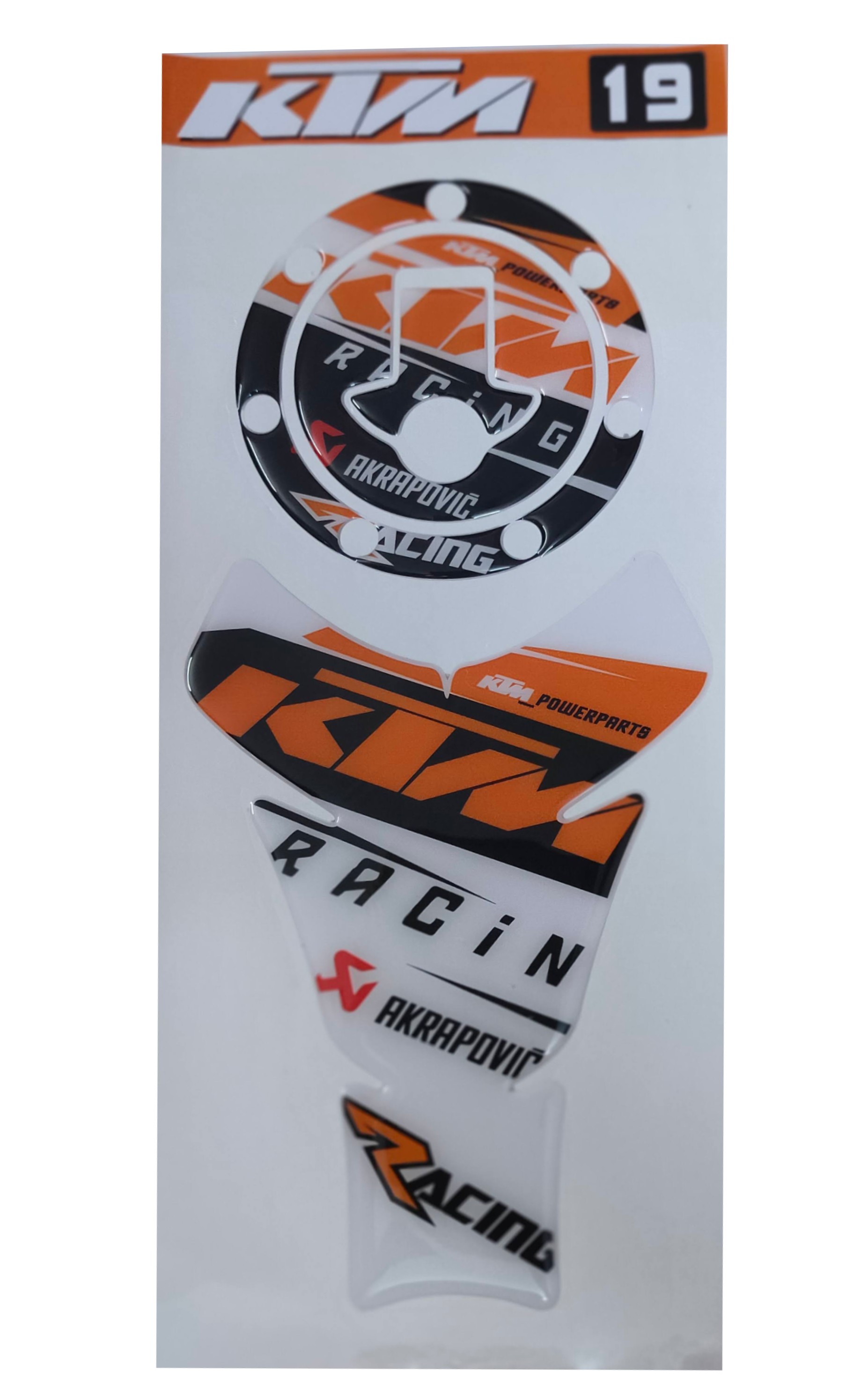 KTM Duke/ RC 125/ 200/ 250/ 390 All Years Akrapovic Picture Tank Pad Combo Orange-White