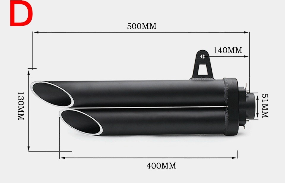 Side Cross Cut Long-Short Twin Barrel 51 MM Inlet Stainless Steel Universal Slip-On Heavy Duty - Long