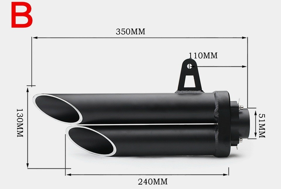 Side Cross Cut Long-Short Twin Barrel 51 MM Inlet Stainless Steel Universal Slip-On Heavy Duty - Medium