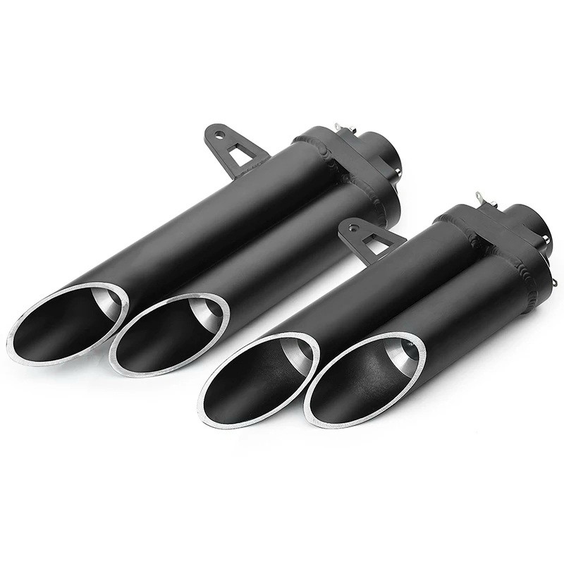 Side Cross Cut Long-Short Twin Barrel 51 MM Inlet Stainless Steel Universal Slip-On Heavy Duty