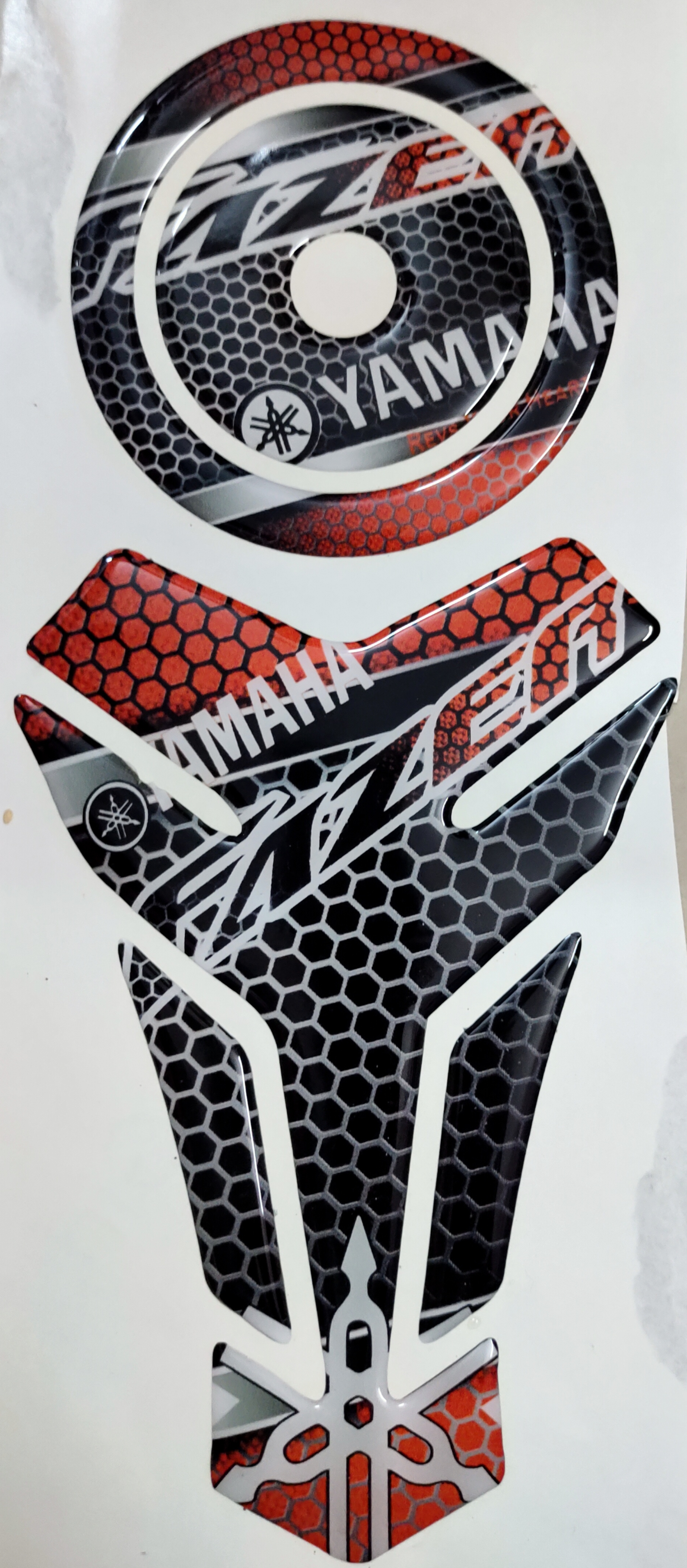 Waterproof & Scratchproof 3D like Tank Pad & Tank Cap Combo for Yamaha Fazer Cobra Theme Design Red-Black