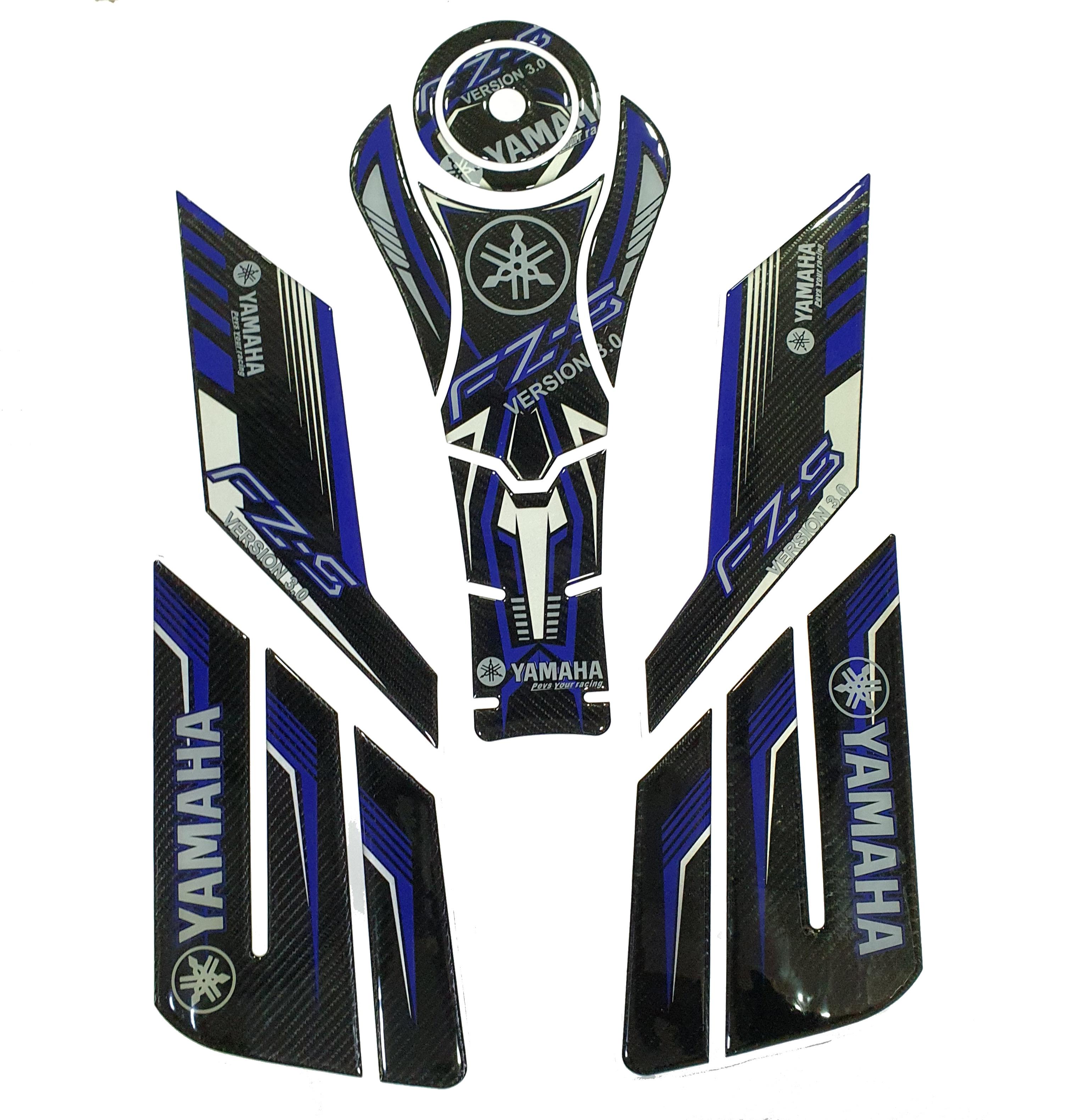Yamaha FZ V3/ Fazer V3 Compatible Tank Pad combo with Knee Pad Carbon Fiber Design Blue
