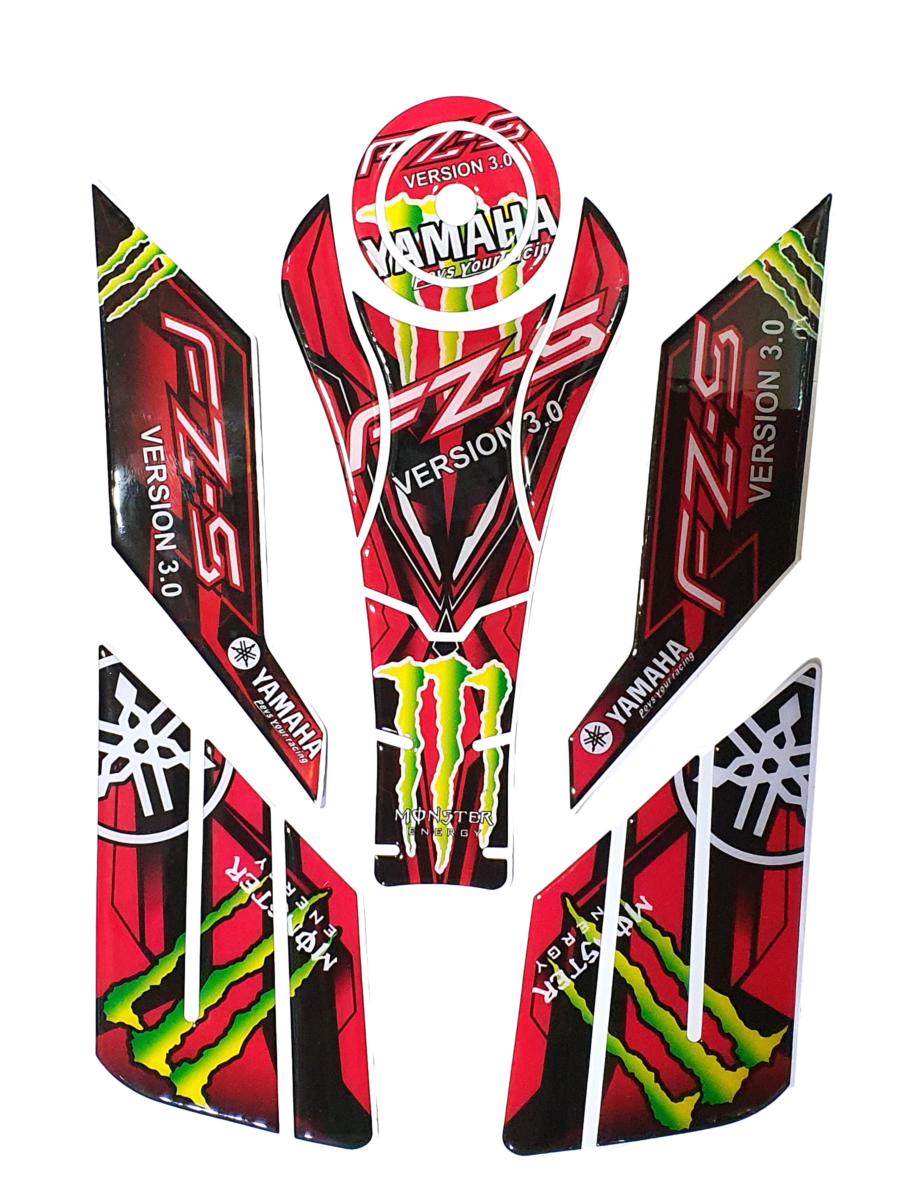 Yamaha FZ V3/ Fazer V3 Compatible Tank Pad combo with Knee Pad Monster logo Red