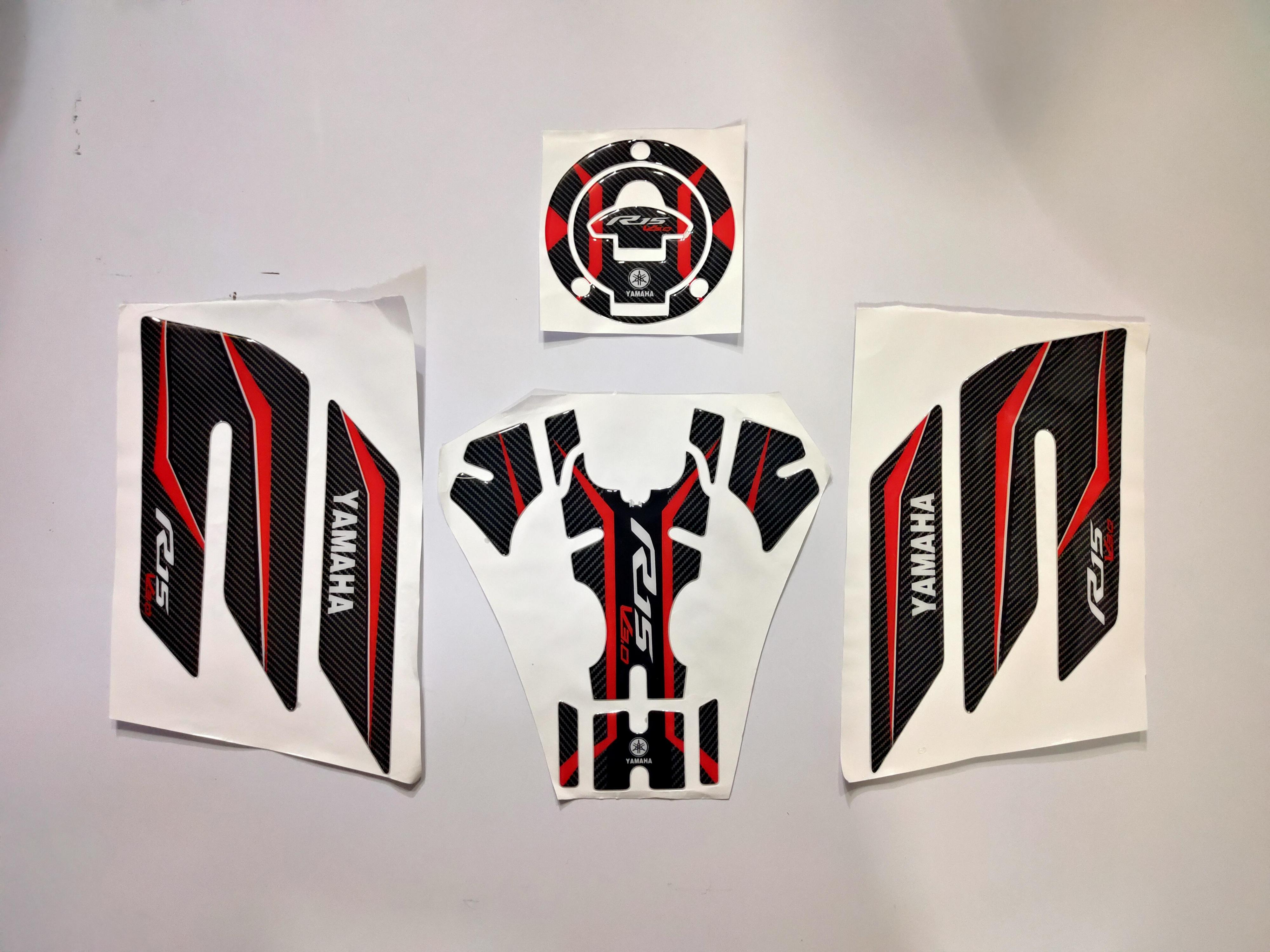 Yamaha R15 V3 Compatible 3D like Tank Pad Combo With Knee Pad Red-Black