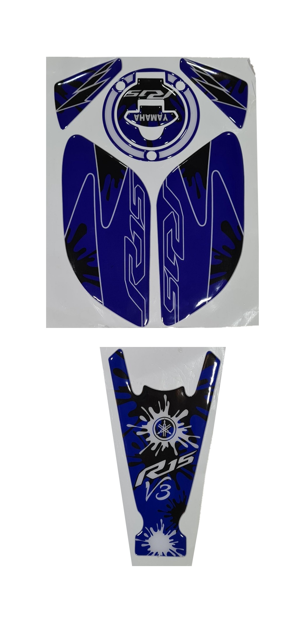 Yamaha R15 V3 Compatible Bat Style Tank Pad Combo With Knee Pad Blue