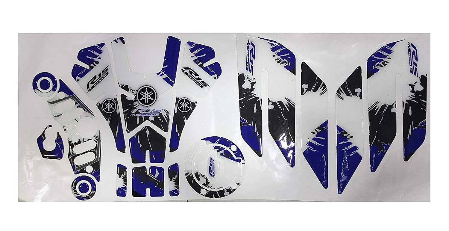 Yamaha R15 V3 Large Tank Pad Combo With Thigh/Knee Pad, T Plate, Ignition Lock Pad & Fork Top Sticker Multicolour